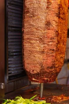 Close-up of meat on a kebab spit Stock Photos