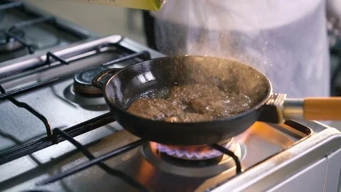 Close up of meat's frying in 4K Video stock 72013996