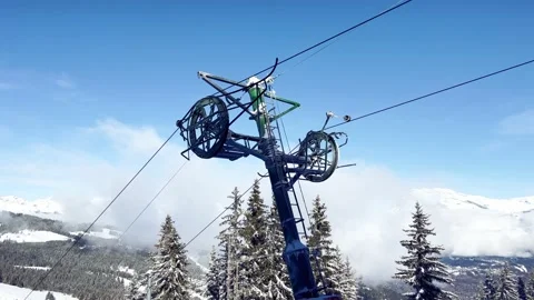 Close-up of mechanic rings with cables from the ski lift Stockbeeldmateriaal 204870219