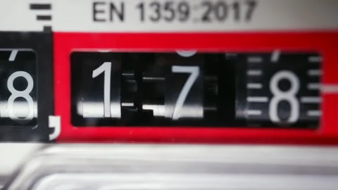 Close up of a mechanical counter displaying rotating numbers Video stock 329403139
