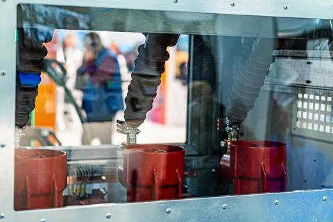 Close-up of a mechanical device, possibly lab equipment or industrial machine Stock Photos