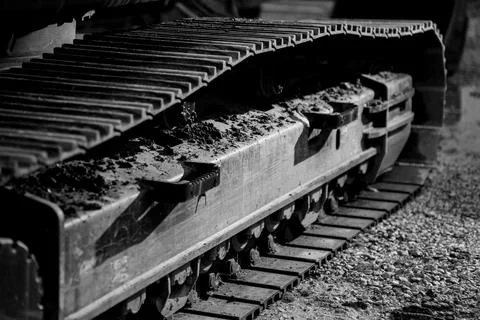Close-up of mechanical track system with layered steel treads Stock Photos