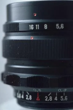 Close-up mechanics camera objectiv black Stock Photos