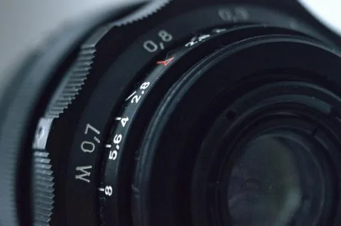 Close-up mechanics camera objectiv black Stock Photos