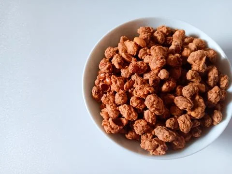 Close up of Medan Egg Peanuts on white background. Stock Photos