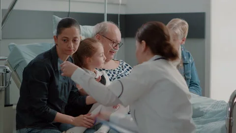 Close up of medic explaining x ray results to woman in hospital ward Stock Footage 168419332