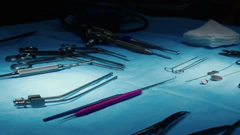 Close-up of medical instruments on the table in the operating room Stockbeeldmateriaal 230273433