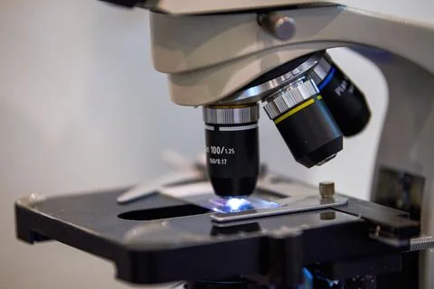 Close-up of a medical laboratory microscope Foto stock