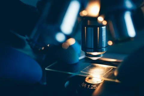 Close-up of medical research with microscope Stock Photos