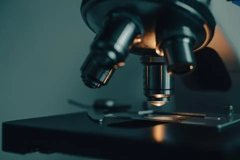Close-up of medical research with microscope Stock Photos