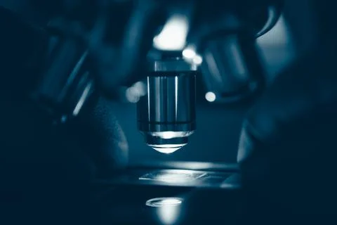 Close-up of medical research with microscope Stock Photos