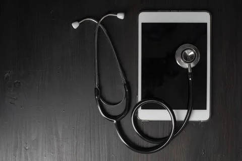 Close-up Of Medical Stethoscope On Tablet computer Stock Photos