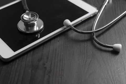 Close-up Of Medical Stethoscope On Tablet computer Stock Photos
