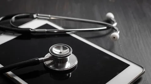 Close-up Of Medical Stethoscope On Tablet computer Stock Photos