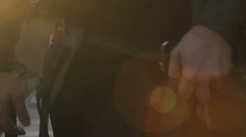 Close up on medieval clothing at sunset Stock Footage 28986323