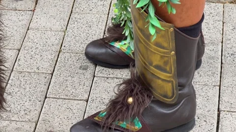 Close up of medieval warrior boots at Moors and Christians parade, 4K horizo Stock-Footage 342559260
