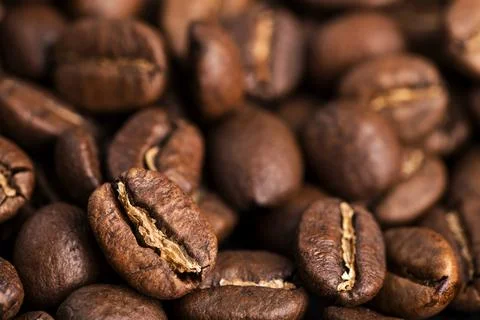 Close-up of medium roasted coffee beans Stock Photos