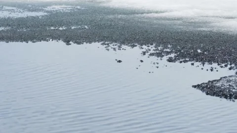 Close-up of melting spring ice on the lake shore. Video stock 272570417
