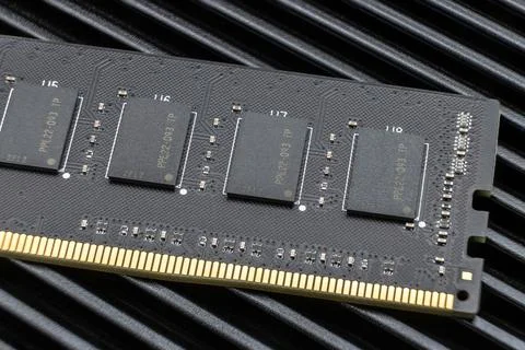 Close-up of memory microchips on a DDR module Stock Photos