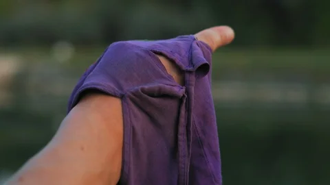 Close-up, Men Hand Holding Pouch with Rosary, Evening Prayer Stock Footage 114676258