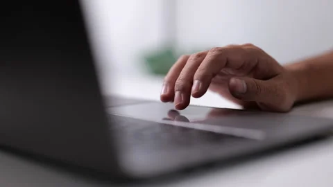 Close up of men hand using modern laptop Stock Footage 166103716