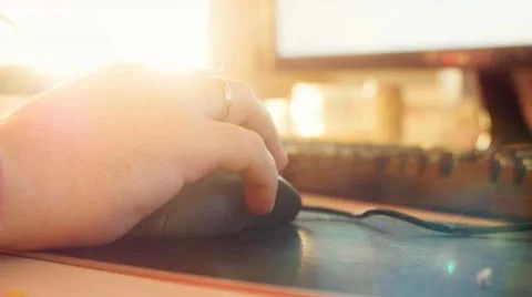 Close up of men hands typing on computer keyboard and mouse with changing focus Stock Footage 61388499