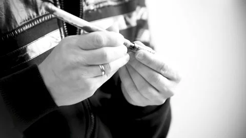 Close-up men holding ink pen , an artist finished drawing. Stock Footage 169340984