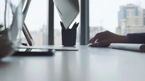 Close up. Men's hand use a computer mouse Stock Footage 149326891