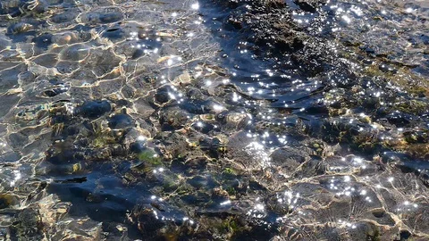 Close Up  Of Mesmerizing Movement Of Shallow Transparent Hypnotic Sea Water Ripp Stock Footage 103429904