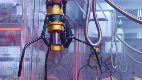 Close-up of Metal Claw Hook Arcade Game Machine Stock Footage 319016044
