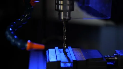 Close-Up of Metal Drilling Process on Milling Machine Video stock 306682575