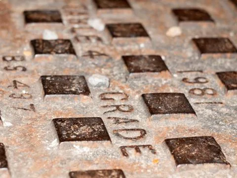 Close up metal grate texture pattern outside at night with flash on the floor Stock Photos