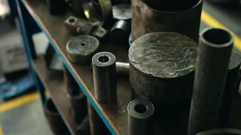 Close-Up of Metal Industrial Components on Rack Stock Footage 333692897