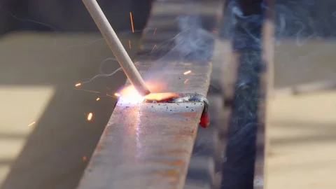 Close-up metal materials stick or ARC welding Stock Footage 181512750