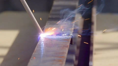 Close-up metal materials stick or ARC welding Stock Footage 181513345