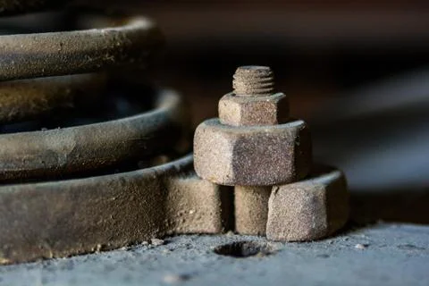 Close up metal nut on bolt Stock Photos