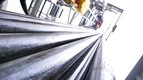 Close-up metal pipes, reflection light Stock Footage 127368465