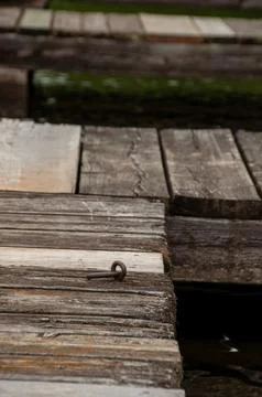 A close-up of a metal ring on a dock Stock Photos