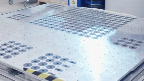 Close up of metal slip table surface for vibration testing equipment Stockbeeldmateriaal 156051101