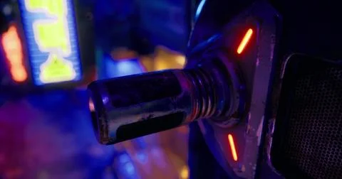 Close up of a metallic component with glowing lights in a vibrant setting Illustrazione stock