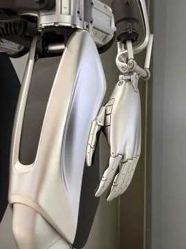 Close up of metallic humanoid robot arm and hand articulation Stock Photos