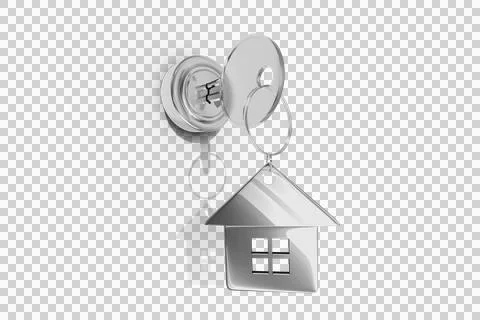 Close up of metallic key and lock home keychain Stock Illustration