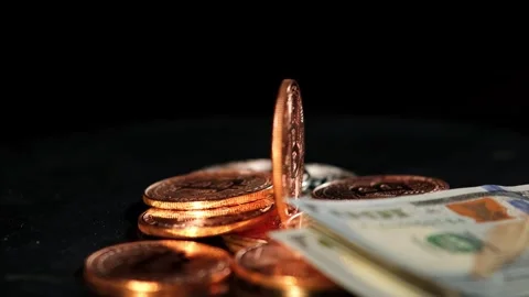 Close-up of metallic shiny bitcoin cryptocurrency coins. Stockbeeldmateriaal 264119222