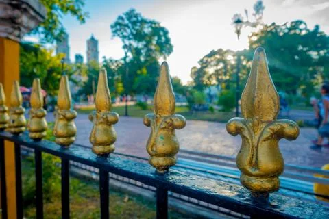 Close up of metallic structure located in a park of Valladolid city of Yucatan 스톡 사진