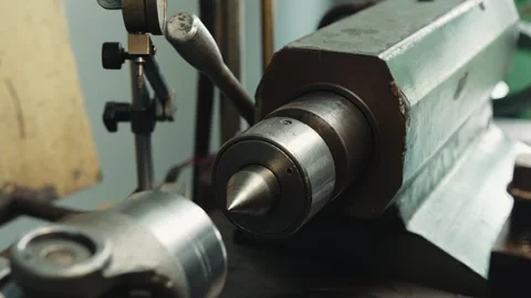 Close-up of metalworking machine at lathe shop Stock Footage 284544997