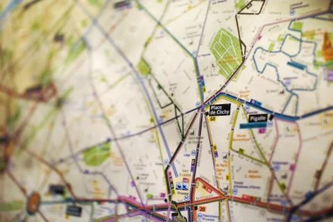 Close up of the Metro map in Paris Stock Photos