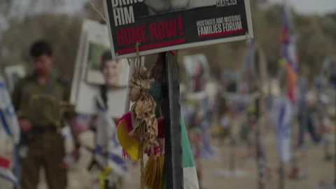 Close up of Mexican Flag and Bring Him Home Poster of Orión Hernández Radoux Stock Footage 297197194