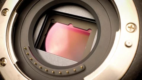 Close-up of the Micro Four Thirds sensor captured with a sliding motion. Stock Footage 313832628