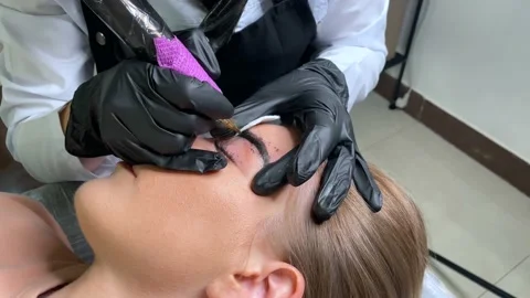 Close up microblading eyebrow tattoo Stock Footage 200481588