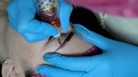Close-up of the microblading procedure. Video stock 93255639